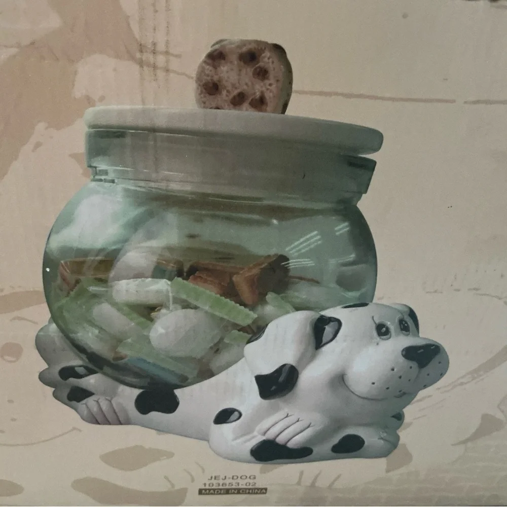 Vintage Dog cookie jar Dalmatian fish bowl with lid Rare